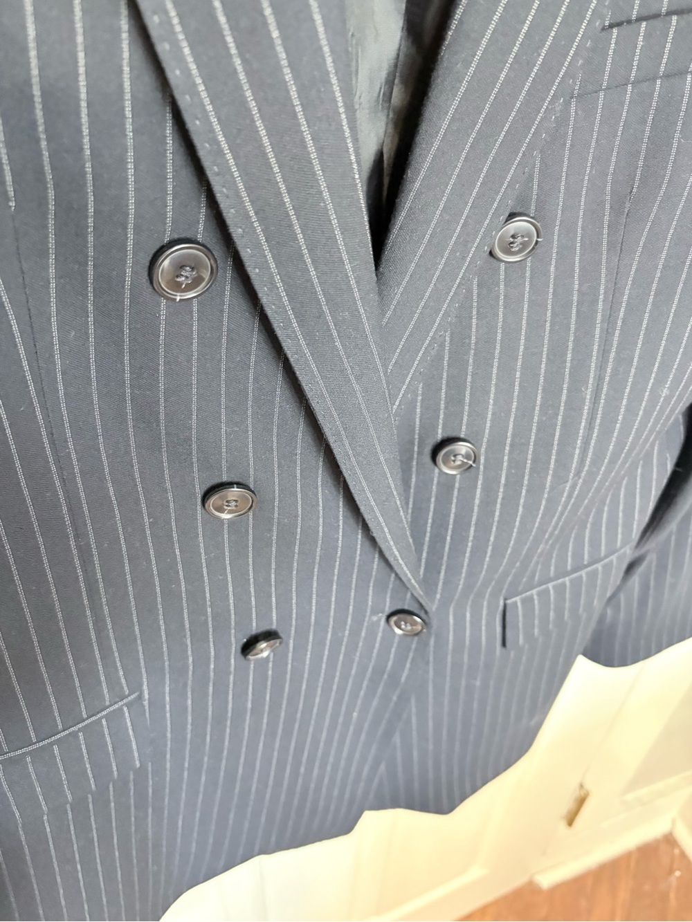 Vintage 1990s Emporio Armani Green Line Double-Breasted Pinstripe Blazer - Picture 7 of 11